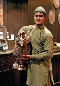Traditional Kahwa (tea) being served from a copper samovar at the Khyber Resort