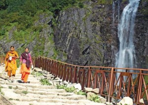 A waterfall along the pilgrim trail