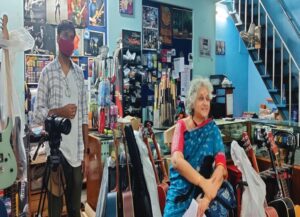 Documentary film maker Subha Das Mullick at the musical instrument dealers Braganza & Co in Kolkata
