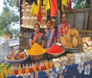 Local women selling wares for prayer and offerings at Jejuri