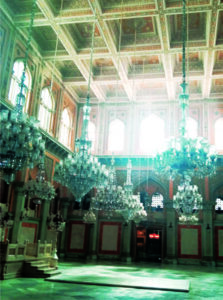 Belgian crystal chandeliers inside Chowmahalla Palace