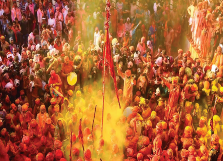 Holi being celebrated in Vrindavan, UP. The festival signifies love, colour and fertility