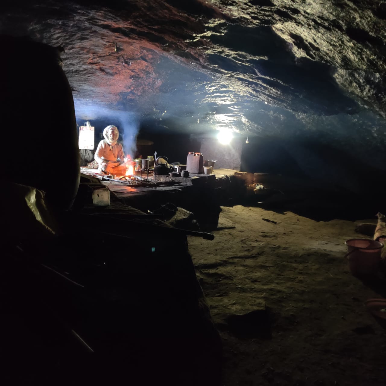 Baba living inside the Pandav Gufa (Cave)