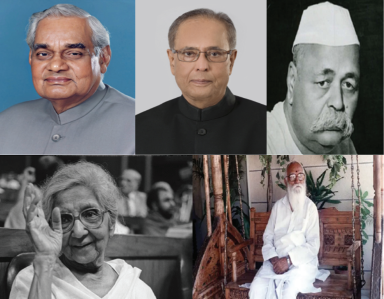 Former Prime Minister Atal Bihari Vajpayee, former President of India Pranab Mukherjee, former chief minister of Uttar Pradesh Gobind Ballabh Pant, political activists Aruna Asaf Ali and Nanaji Deshmukh are some of the political leaders to have been conferred the Bharat Ratna