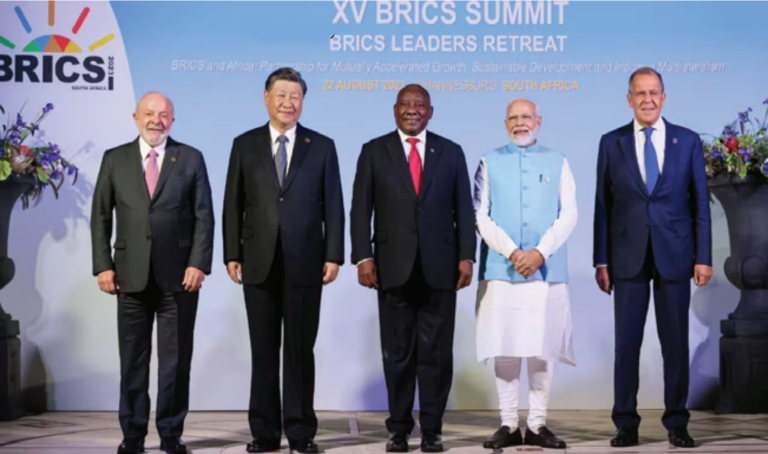 PM Modi with premiers of other countries at the 15 th BRICS Summit in South Africa in 2023