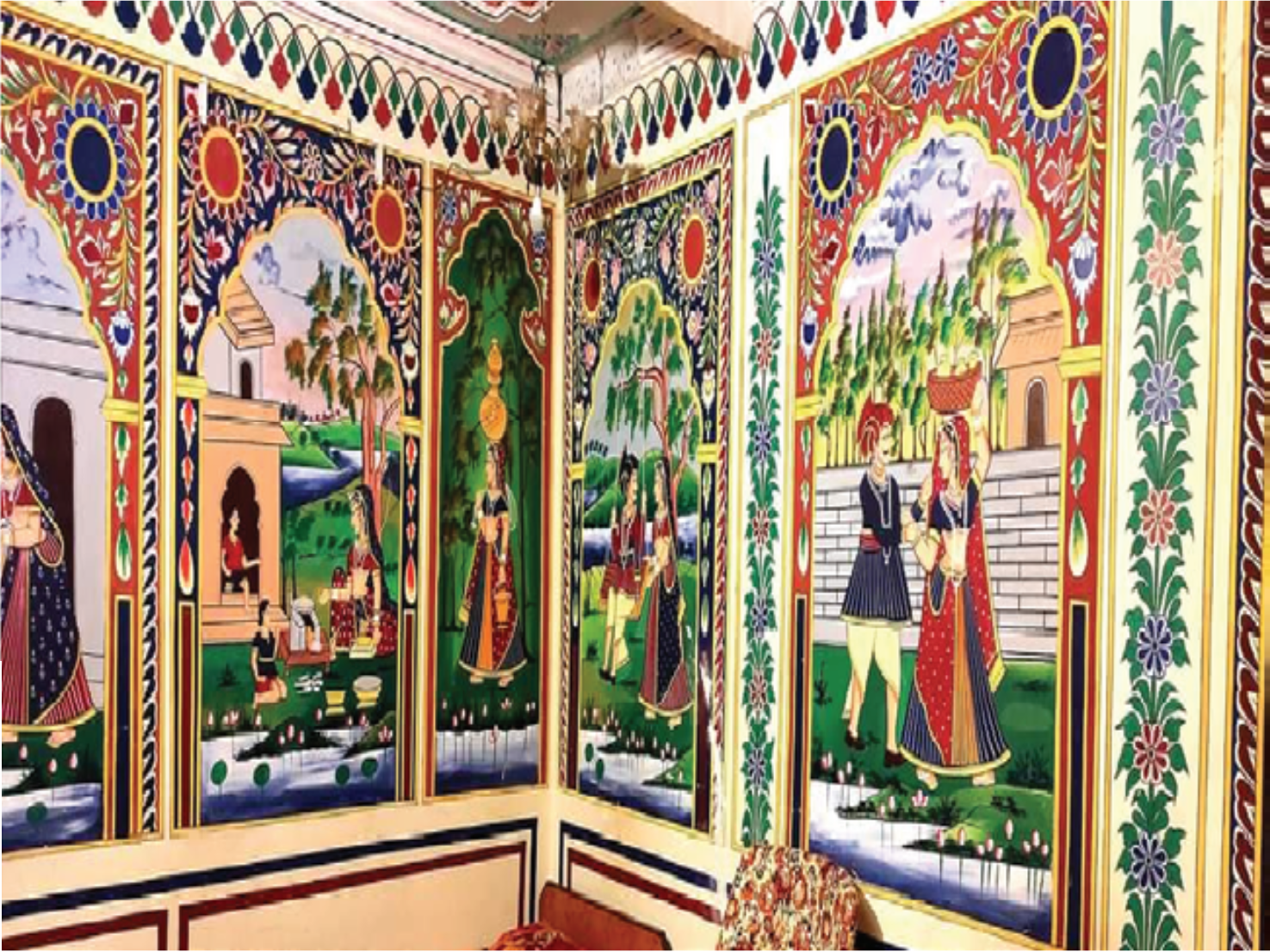 Paintings and Frescoes on the walls and ceilings of Hotel Shekhavati