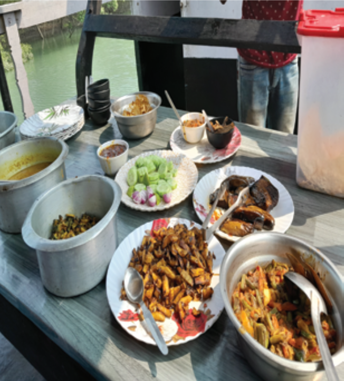 Simple but tasty village fare served on the boat