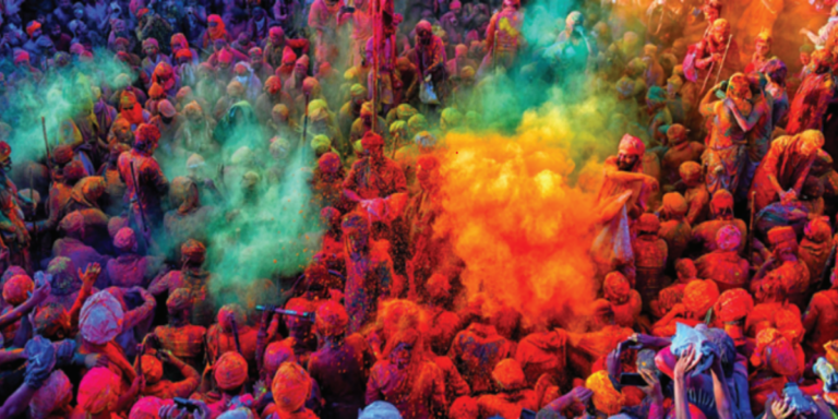 The colourful Holi celebrations at Banke Bihari Temple in Vrindavan